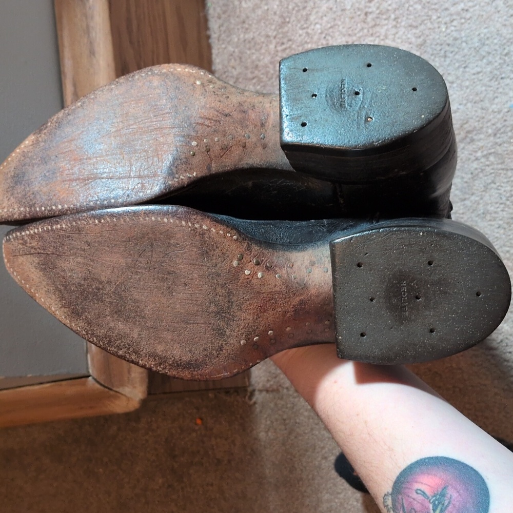 Tony Lama Black Vintage Leather Western Boots Rainbow Stitch Sz 8? - Picture 5 of 8